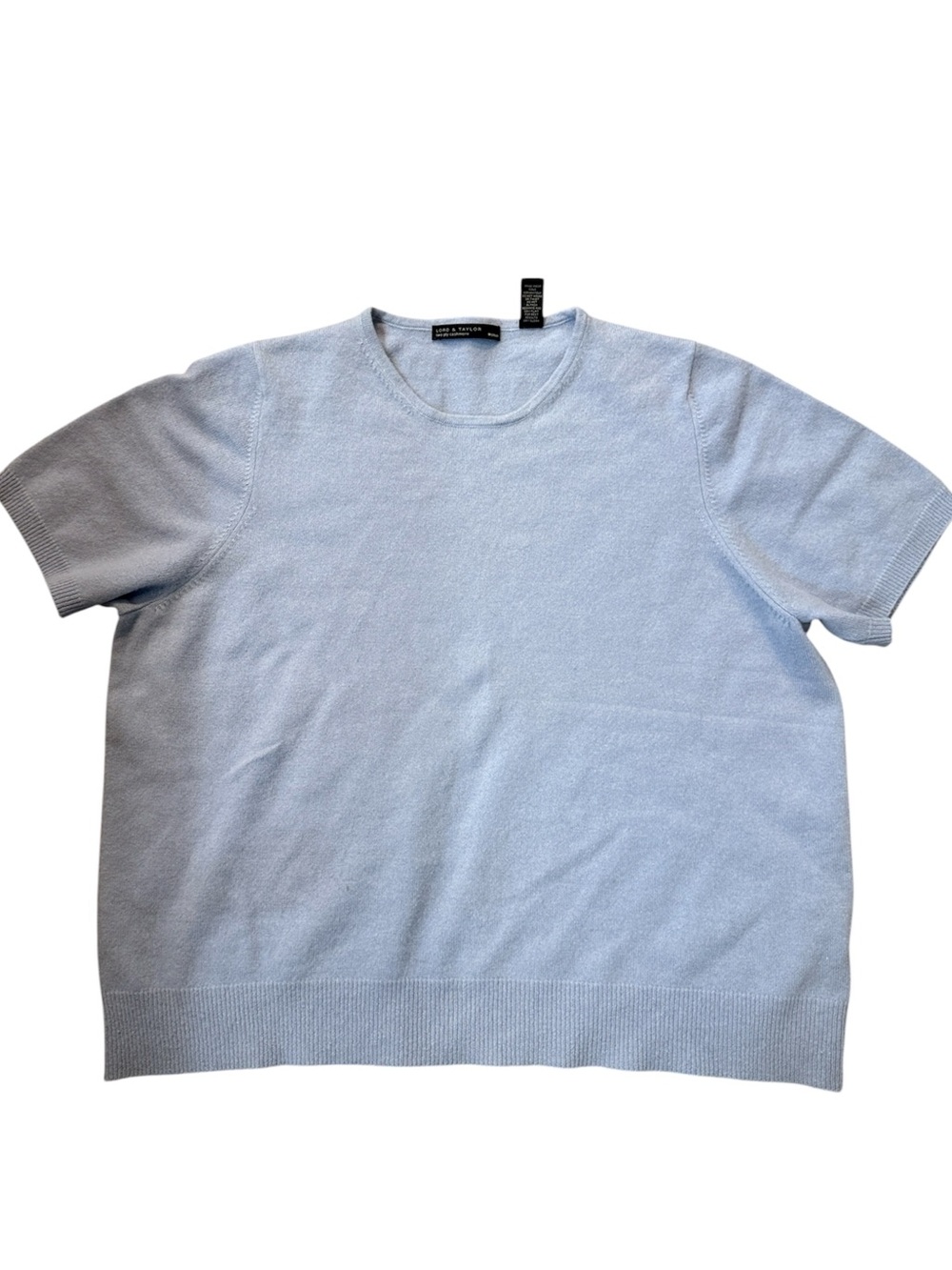 Lord & Taylor Light Blue Crewneck Short-Sleeve Cashmere Sweater 1X